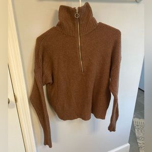 William Rast Half Zip Collared mock neck Waffle Knit Sweater Brown Sz M